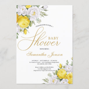 Elegant yellow and white floral roses baby shower invitation