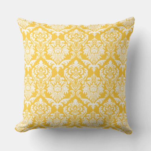 Elegant Yellow And White Vintage Floral Damasks Throw Pillow
