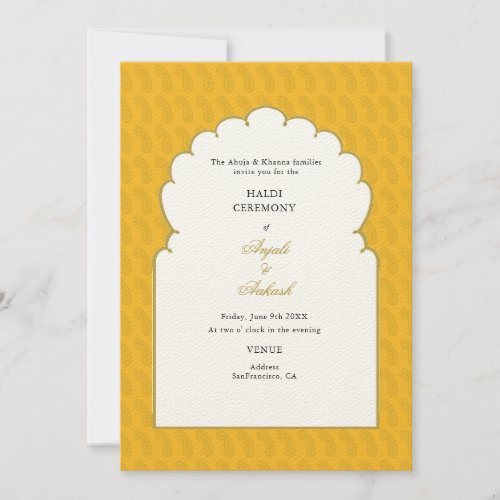 Elegant Yellow Arch Haldi Ceremony Indian wedding  Invitation