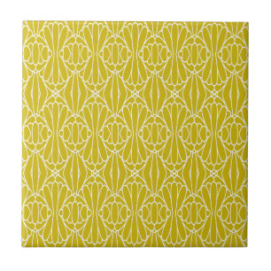 Elegant Yellow Art Deco Pattern with Diamond Motif Ceramic Tile
