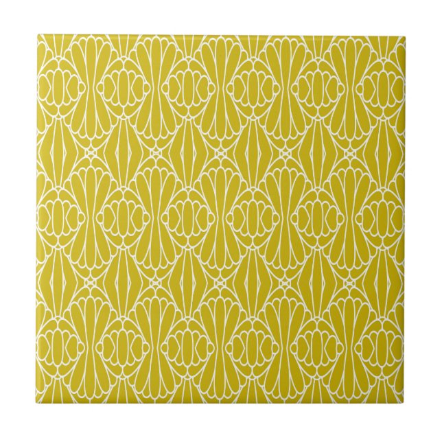 Elegant Yellow Art Deco Pattern with Diamond Motif Ceramic Tile (Front)