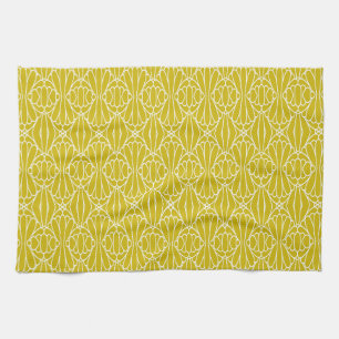Elegant Yellow Art Deco Pattern with Diamond Motif Kitchen Towel