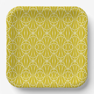 Elegant Yellow Art Deco Pattern with Diamond Motif Paper Plates