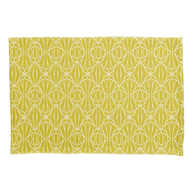 Elegant Yellow Art Deco Pattern with Diamond Motif Pillow Case (Front-Left)