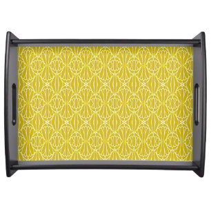 Elegant Yellow Art Deco Pattern with Diamond Motif Serving Tray