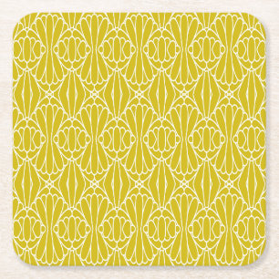 Elegant Yellow Art Deco Pattern with Diamond Motif Square Paper Coaster