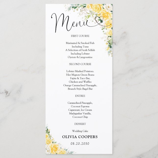 Elegant Yellow Baby Shower  Menu (Front)