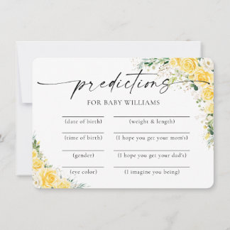 Elegant Yellow Baby Shower Predictions Card