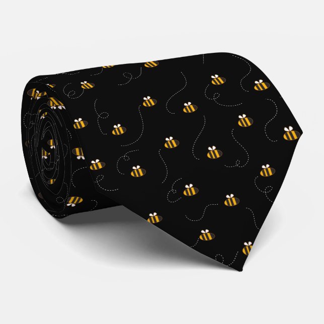 Elegant Yellow Black Bee Seamless Pattern Neck Tie (Rolled)