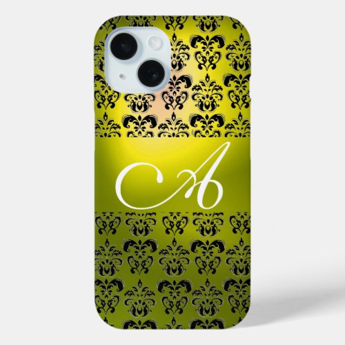 ELEGANT YELLOW BLACK DAMASK MONOGRAM iPhone 15 CASE