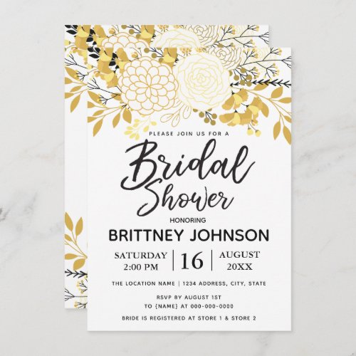 Elegant Yellow Black Floral Design Bridal Shower Invitation