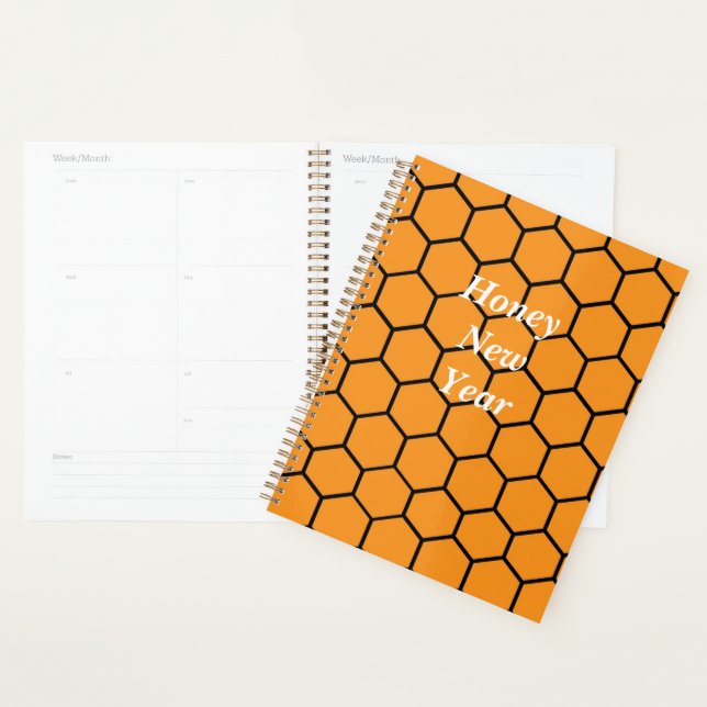 Elegant Yellow Black Honeycomb geometric Pattern Planner (Display)
