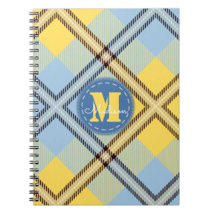 Elegant Yellow Blue Tartan Jeans Monogram Script Notebook