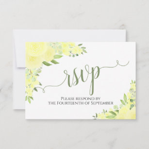 Elegant Yellow Boho Floral Calligraphy Wedding RSVP Card
