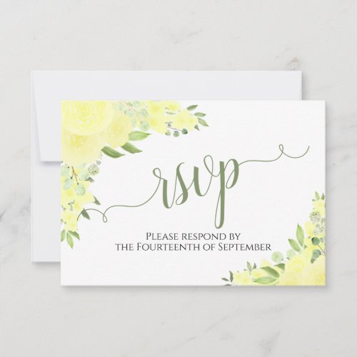 Elegant Yellow Boho Floral Calligraphy Wedding RSVP Card