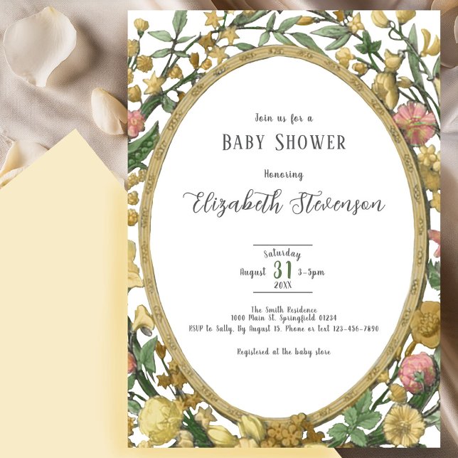 Elegant Yellow Botanical Floral Baby Shower  Invitation (Creator Uploaded)