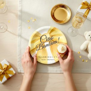 Elegant Yellow Bow 'Ciao Bambina!' Baby Shower Paper Plates