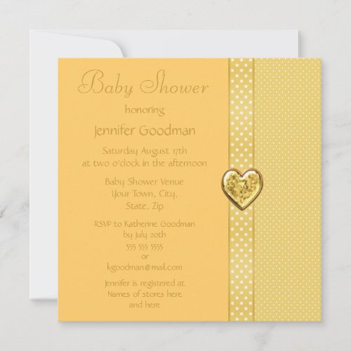 Elegant Yellow Bow &amp; Heart Jewels Baby Shower Personalized Invite
