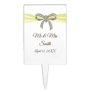 Elegant Yellow Bow Wedding Cake Topper