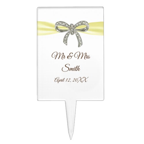 Elegant Yellow Bow Wedding Cake Topper