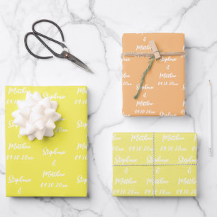 Elegant Yellow Bride Groom Names Weddings Wrapping Paper Sheets