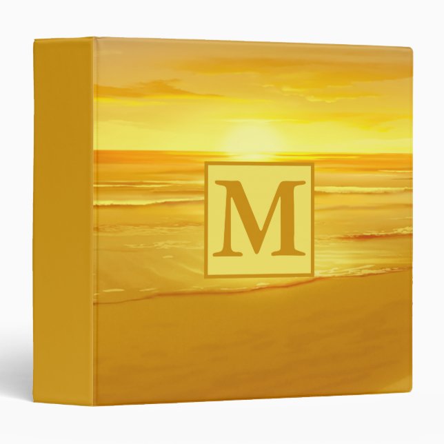 Elegant Yellow Brown Orange Monogrammed Sunset 3 Ring Binder (Front/Spine)