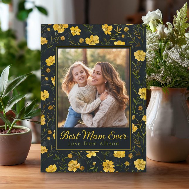 Elegant Yellow Buttercup Flower Mother's Day Photo Card (Creator Uploaded)