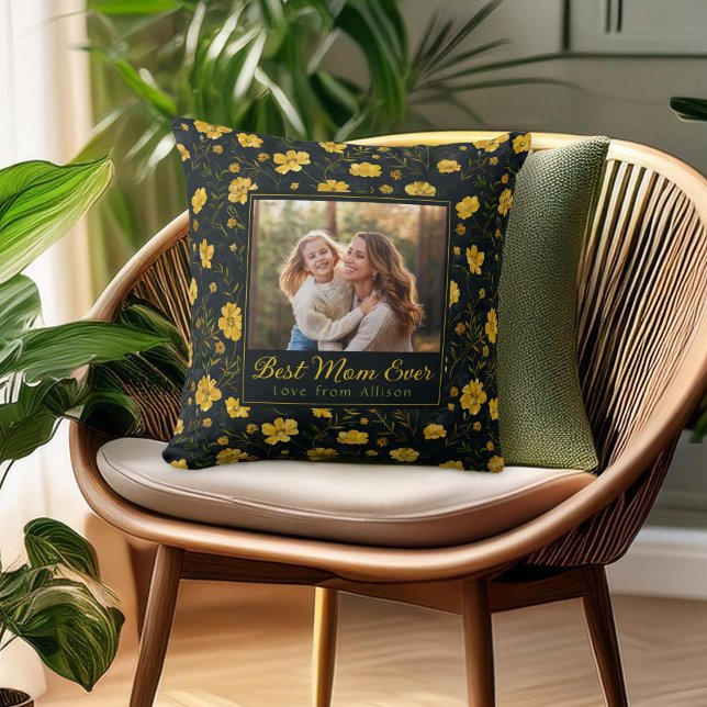 Elegant Yellow Buttercup Flower Mother's Day Photo Throw Pillow (Creator Uploaded)