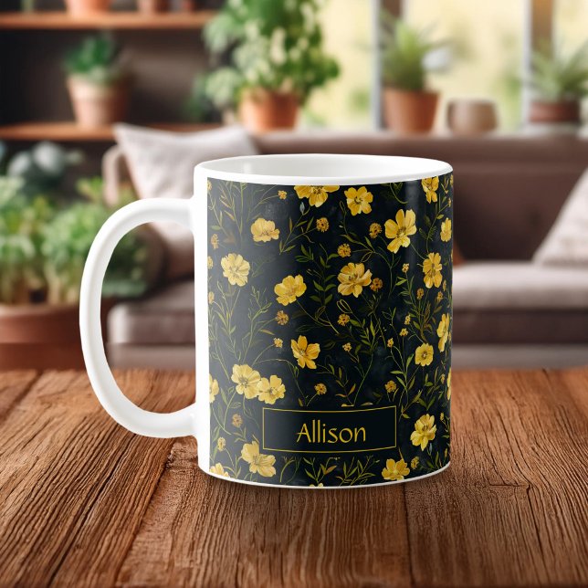 Elegant Yellow Buttercup Flower Pattern Coffee Mug (Creator Uploaded)