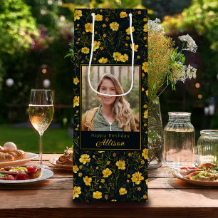 Elegant Yellow Buttercup Flower Photo Birthday Wine Gift Bag