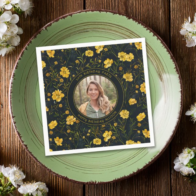 Elegant Yellow Buttercup Flowers Birthday Party Napkins (Creator Uploaded)