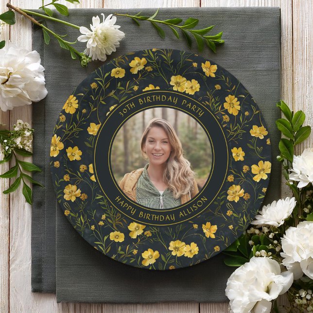 Elegant Yellow Buttercup Flowers Birthday Party Paper Plates (Creator Uploaded)