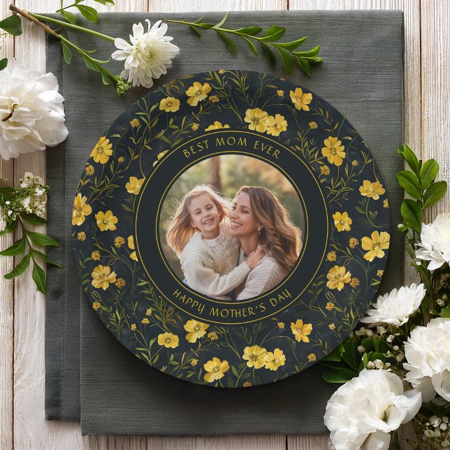 Elegant Yellow Buttercup Flowers Mother's Day Paper Plates (Creator Uploaded)