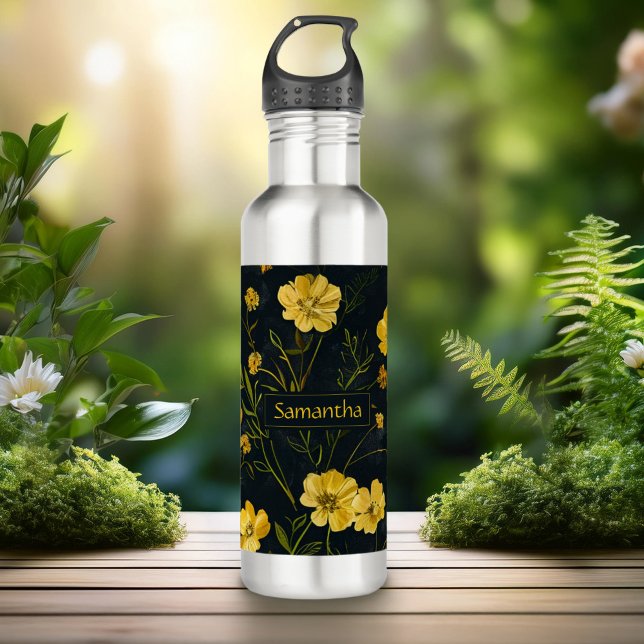 Elegant Yellow Buttercup Flowers Stainless Steel Water Bottle (Creator Uploaded)