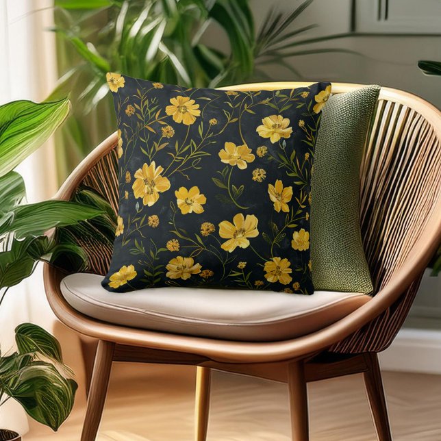 Elegant Yellow Buttercup Flowers Throw Pillow (Creator Uploaded)