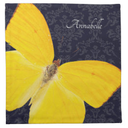 Elegant Yellow Butterfly Black Damask Add Name Cloth Napkin