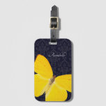 Elegant Yellow Butterfly Black Damask Add Name  Ip Luggage Tag at Zazzle