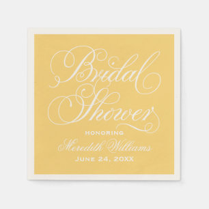 Elegant Yellow Calligraphy Wedding Bridal Shower Paper Napkins