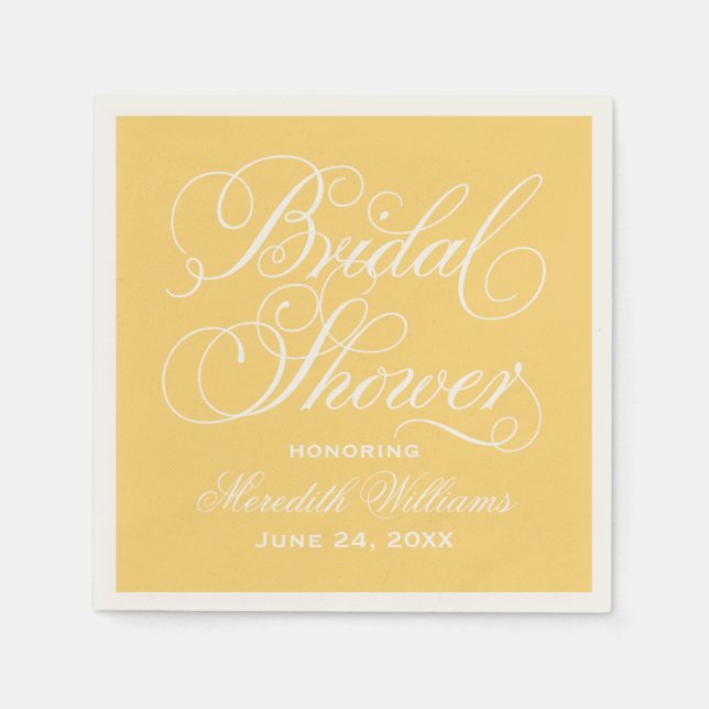 Elegant Yellow Calligraphy Wedding Bridal Shower Paper Napkins (Front)