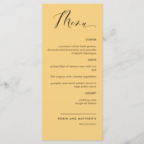 Elegant Yellow, Calligraphy Wedding / Reception Me Menu