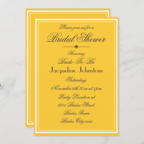 Elegant Yellow Chic Classy Script Bridal Shower Invitation