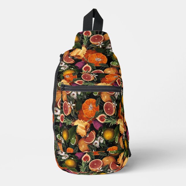 Elegant yellow citrus oranges fruits pattern print sling bag (Front)