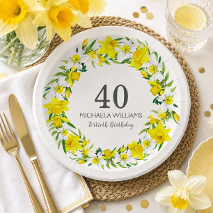 Elegant Yellow Daffodil Floral 40th Paper Plates