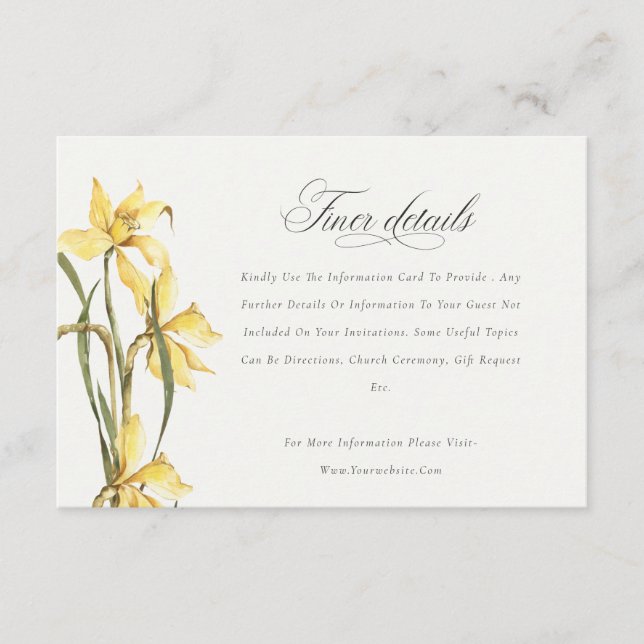 Elegant Yellow Daffodil Watercolor Wedding Details Enclosure Card (Front)