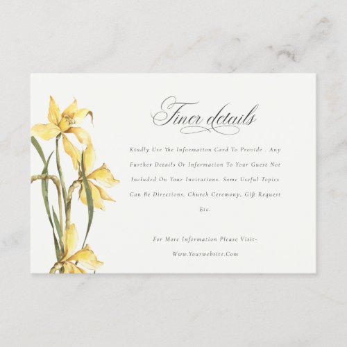 Elegant Yellow Daffodil Watercolor Wedding Details Enclosure Card
