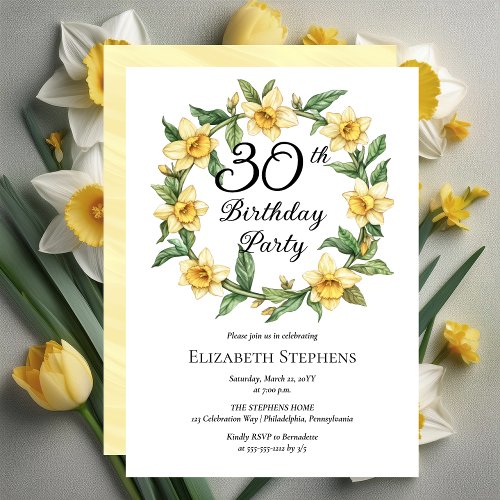 Elegant Yellow Daffodils Floral 30th Birthday