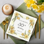 Elegant Yellow Daffodils Floral 30th Birthday Napkins<br><div class="desc">Elegant yellow daffodils floral design "30th Birthday" design featuring a floral square frame of daffodils surrounding a white and green frame on a distressed yellow and white background.</div>