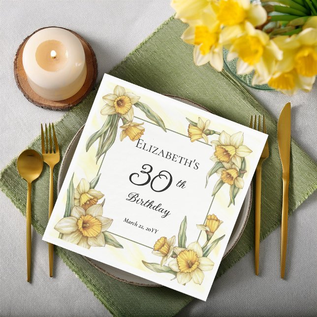 Elegant Yellow Daffodils Floral 30th Birthday Napkins (Elegant Yellow Daffodils Floral 30th Birthday Party Napkins)