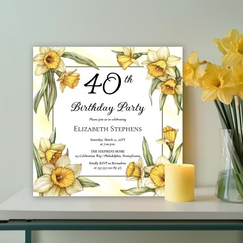 Elegant Yellow Daffodils Floral 40th Birthday