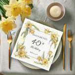 Elegant Yellow Daffodils Floral 40th Birthday Napkins<br><div class="desc">Elegant yellow daffodils floral design "40th Birthday" design featuring a floral square frame of daffodils surrounding a white and green frame on a distressed yellow and white background.</div>